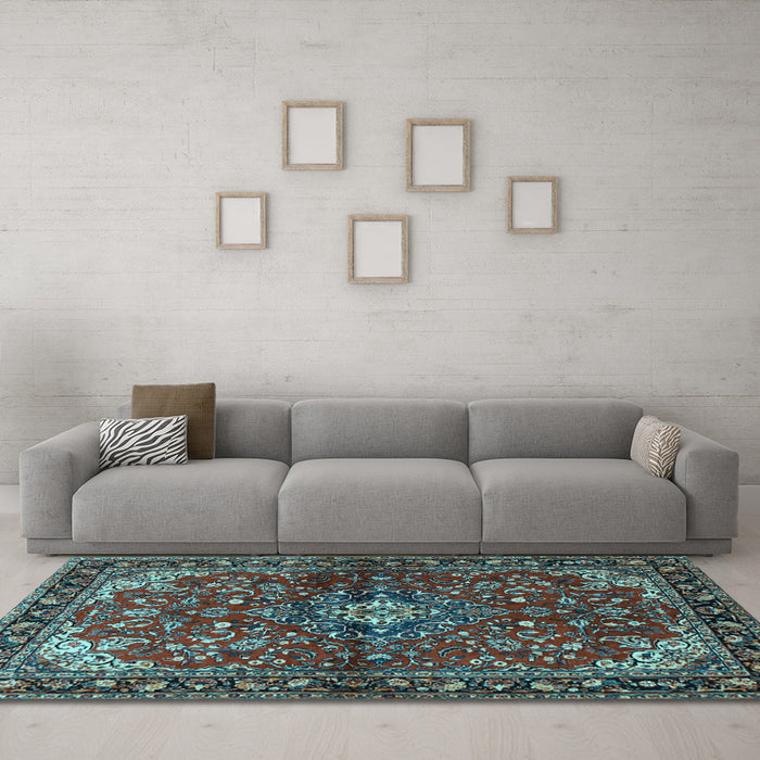 Machine Washable Persian Light Blue Traditional Rug in a Living Room, wshtr2017lblu