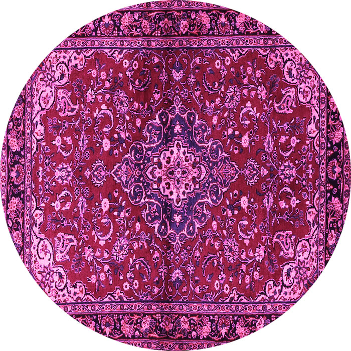 Round Machine Washable Persian Pink Traditional Rug, wshtr2017pnk