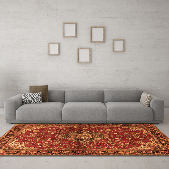 Machine Washable Persian Orange Traditional Area Rugs in a Living Room, wshtr2017org