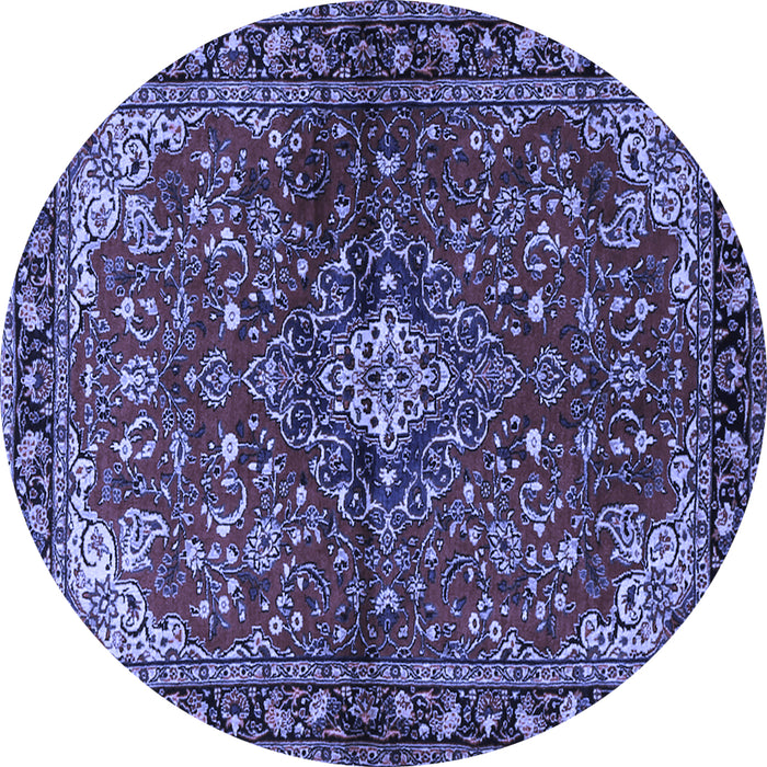 Round Machine Washable Persian Blue Traditional Rug, wshtr2017blu