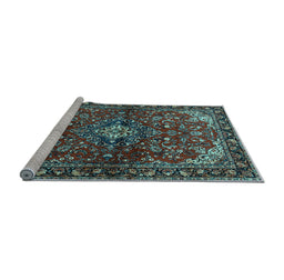 Sideview of Machine Washable Persian Light Blue Traditional Rug, wshtr2017lblu