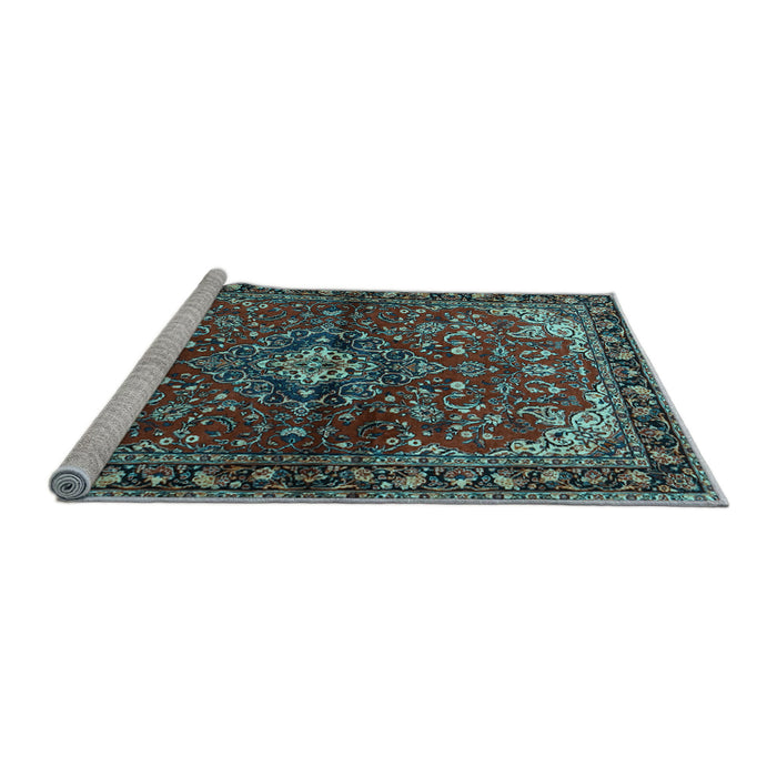 Sideview of Machine Washable Persian Light Blue Traditional Rug, wshtr2017lblu