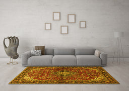 Machine Washable Persian Yellow Traditional Rug in a Living Room, wshtr2017yw