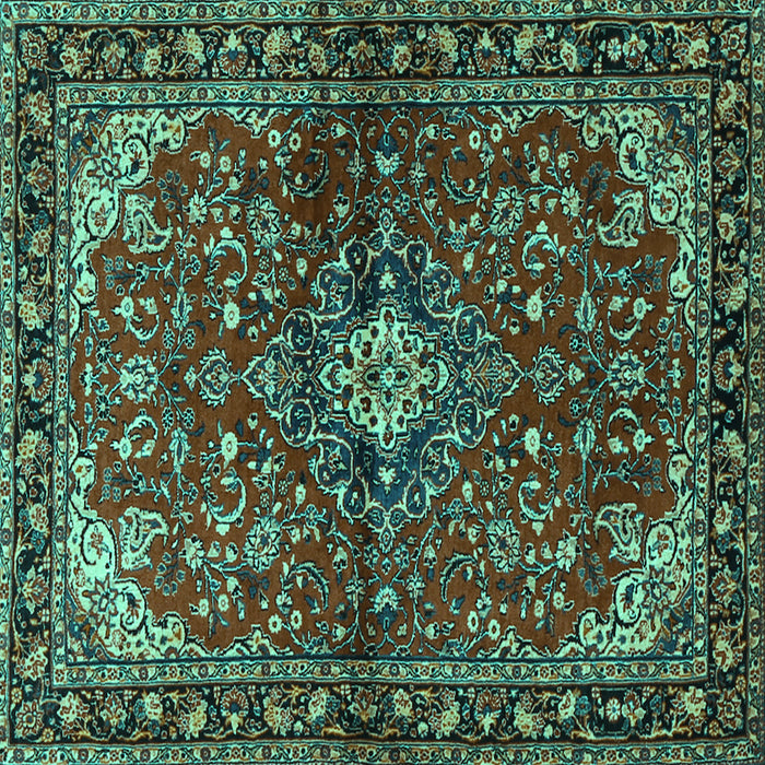 Square Machine Washable Persian Turquoise Traditional Area Rugs, wshtr2017turq