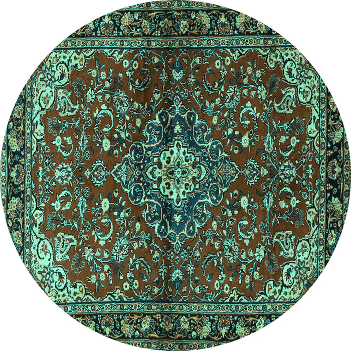 Round Machine Washable Persian Turquoise Traditional Area Rugs, wshtr2017turq