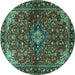 Round Machine Washable Persian Turquoise Traditional Area Rugs, wshtr2017turq