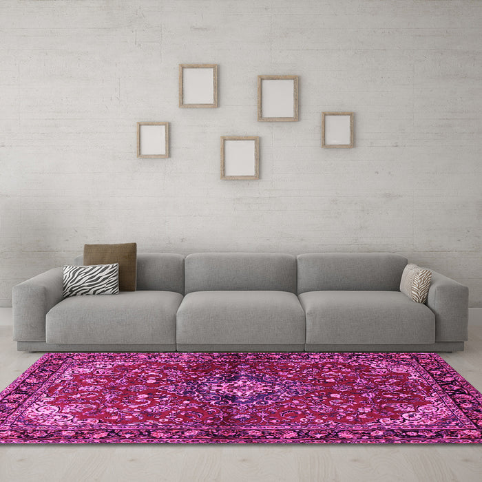 Machine Washable Persian Pink Traditional Rug in a Living Room, wshtr2017pnk