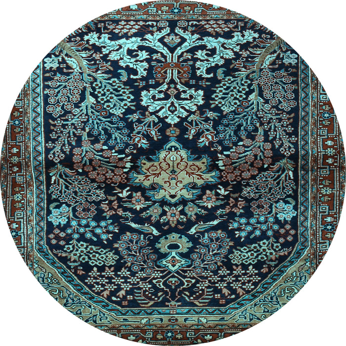 Round Machine Washable Persian Light Blue Traditional Rug, wshtr2018lblu