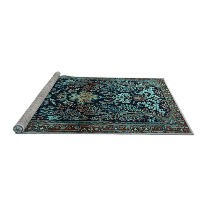 Sideview of Machine Washable Persian Light Blue Traditional Rug, wshtr2018lblu
