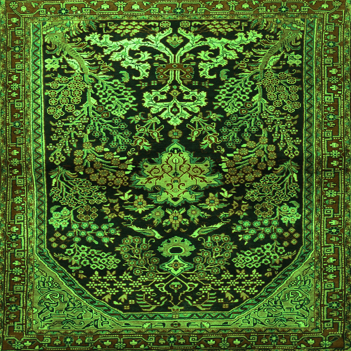 Round Machine Washable Persian Green Traditional Area Rugs, wshtr2018grn