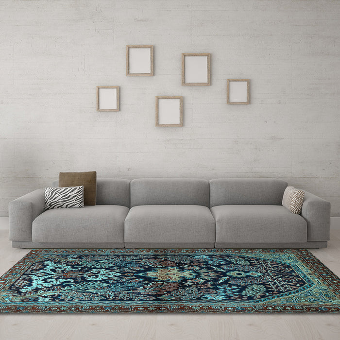 Machine Washable Persian Light Blue Traditional Rug in a Living Room, wshtr2018lblu