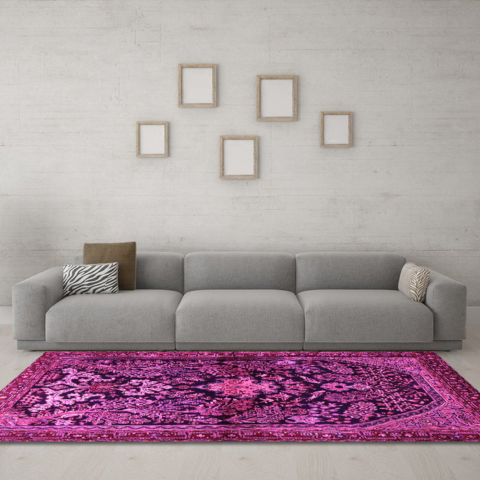 Machine Washable Persian Pink Traditional Rug in a Living Room, wshtr2018pnk