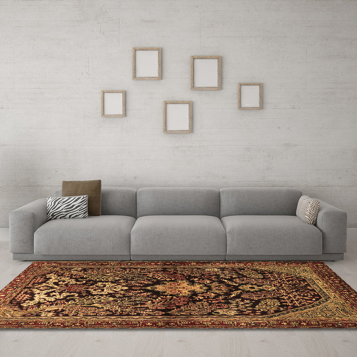 Machine Washable Persian Brown Traditional Rug in a Living Room,, wshtr2018brn