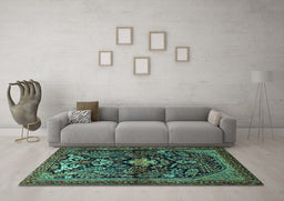 Machine Washable Persian Turquoise Traditional Area Rugs in a Living Room,, wshtr2018turq