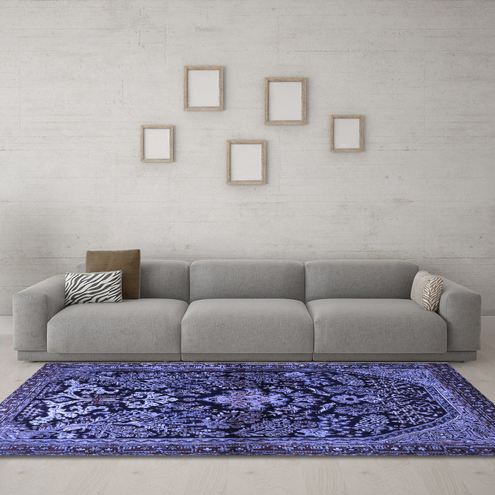 Machine Washable Persian Blue Traditional Rug in a Living Room, wshtr2018blu
