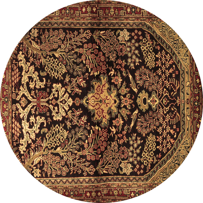 Round Persian Brown Traditional Rug, tr2018brn