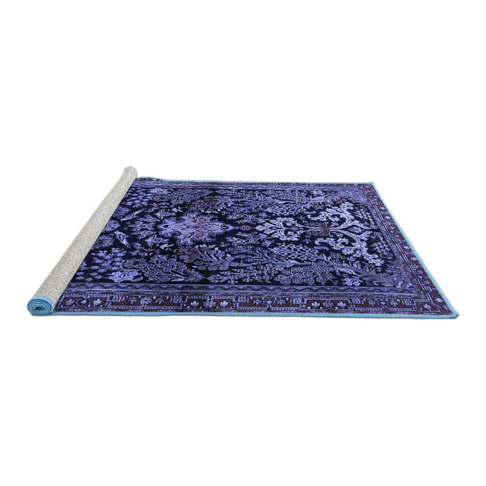 Sideview of Machine Washable Persian Blue Traditional Rug, wshtr2018blu
