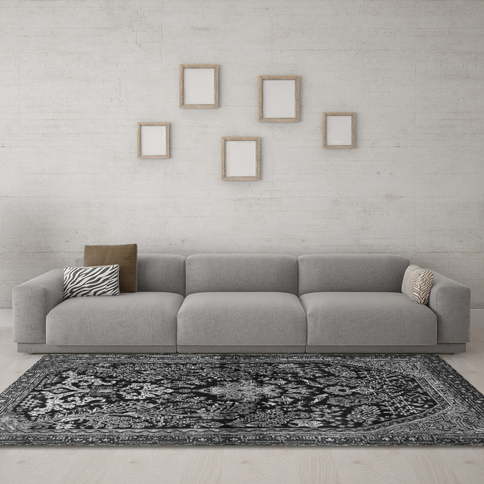 Machine Washable Persian Gray Traditional Rug in a Living Room,, wshtr2018gry