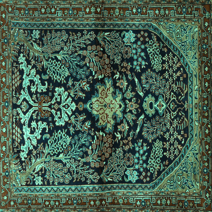 Square Machine Washable Persian Turquoise Traditional Area Rugs, wshtr2018turq
