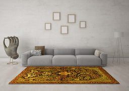 Machine Washable Persian Yellow Traditional Rug in a Living Room, wshtr2018yw