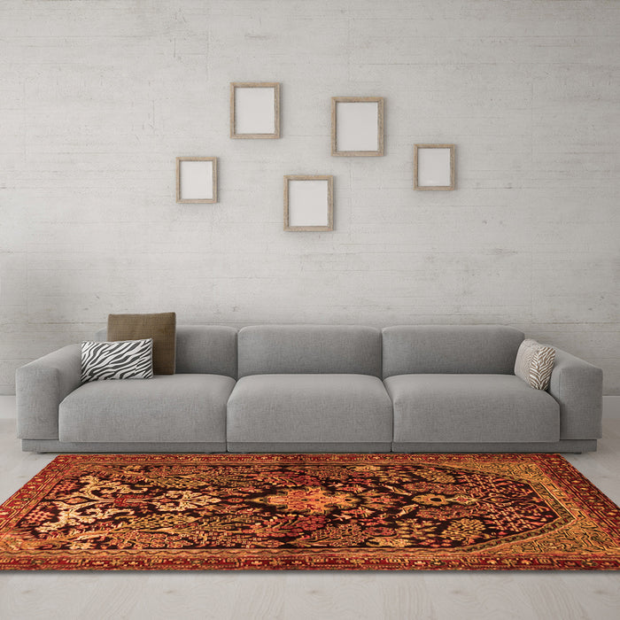 Machine Washable Persian Orange Traditional Area Rugs in a Living Room, wshtr2018org