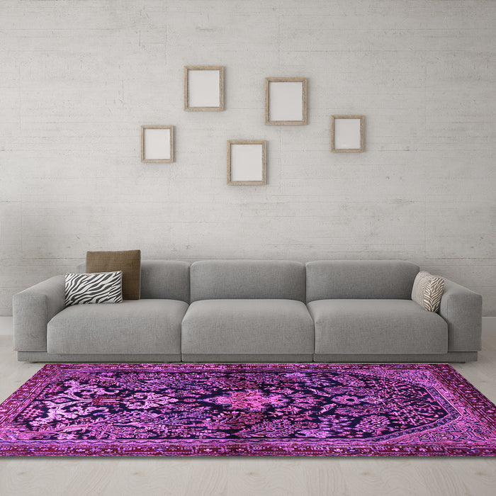 Machine Washable Persian Purple Traditional Area Rugs in a Living Room, wshtr2018pur
