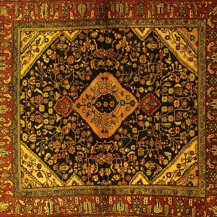 Square Machine Washable Persian Yellow Traditional Rug, wshtr2019yw