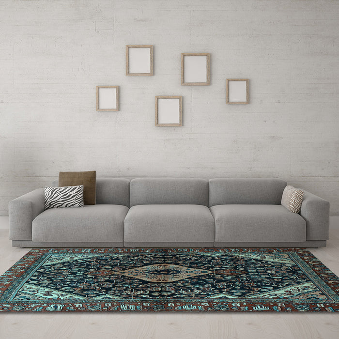 Machine Washable Persian Light Blue Traditional Rug in a Living Room, wshtr2019lblu