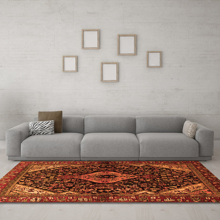Machine Washable Persian Orange Traditional Area Rugs in a Living Room, wshtr2019org