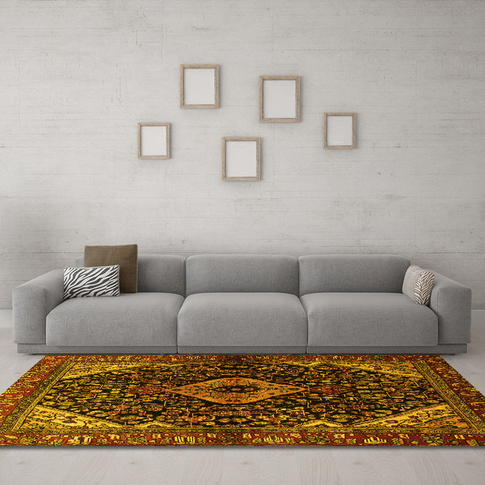 Machine Washable Persian Yellow Traditional Rug in a Living Room, wshtr2019yw