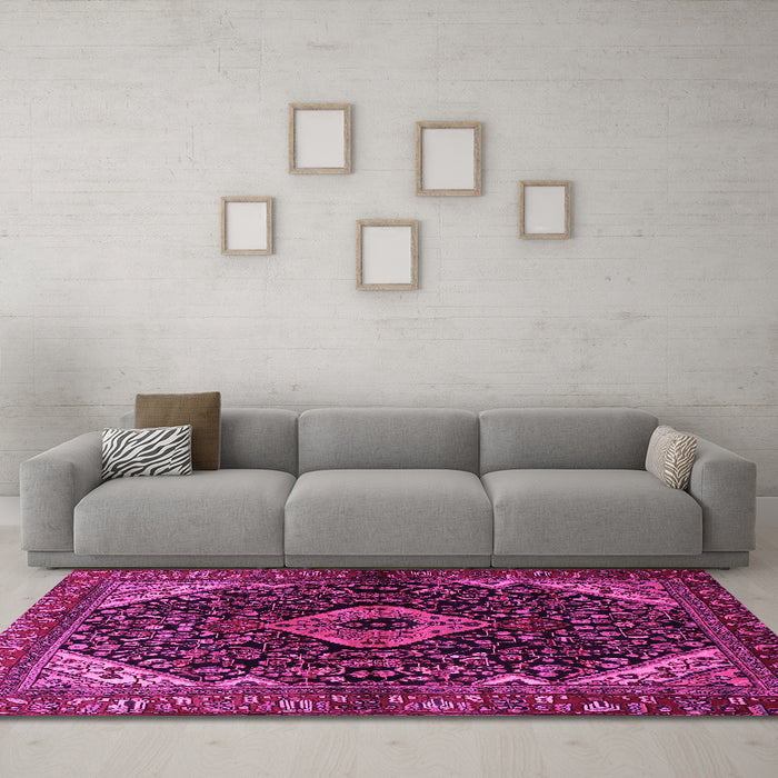 Machine Washable Persian Pink Traditional Rug in a Living Room, wshtr2019pnk