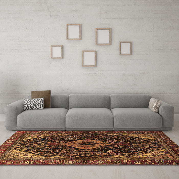 Machine Washable Persian Brown Traditional Rug in a Living Room,, wshtr2019brn