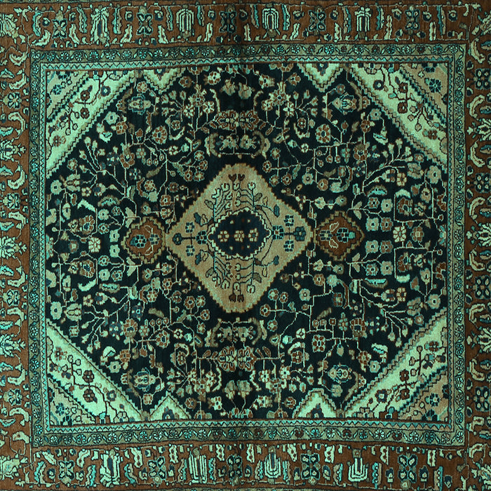 Square Machine Washable Persian Turquoise Traditional Area Rugs, wshtr2019turq