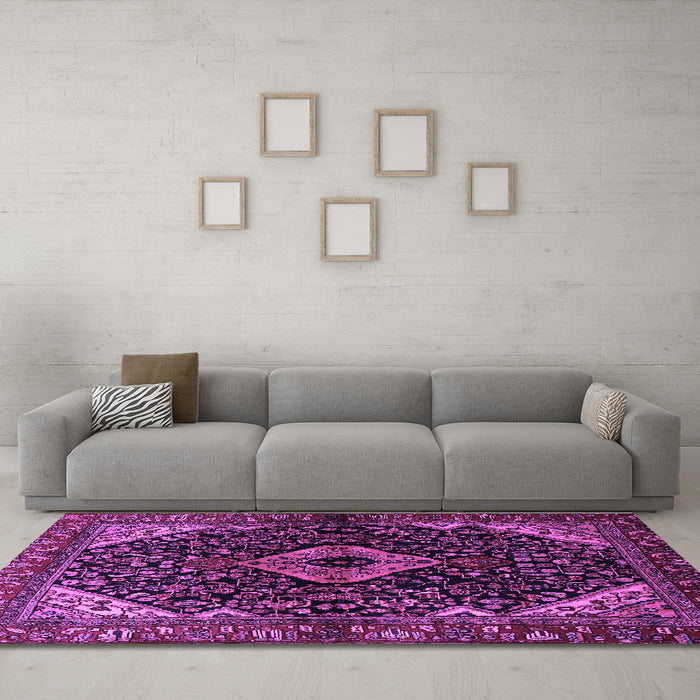 Machine Washable Persian Purple Traditional Area Rugs in a Living Room, wshtr2019pur