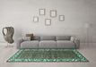 Machine Washable Persian Turquoise Traditional Area Rugs in a Living Room,, wshtr201turq