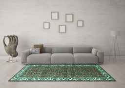 Machine Washable Persian Turquoise Traditional Area Rugs in a Living Room,, wshtr201turq