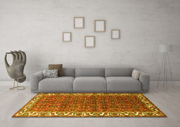 Machine Washable Persian Yellow Traditional Rug in a Living Room, wshtr201yw
