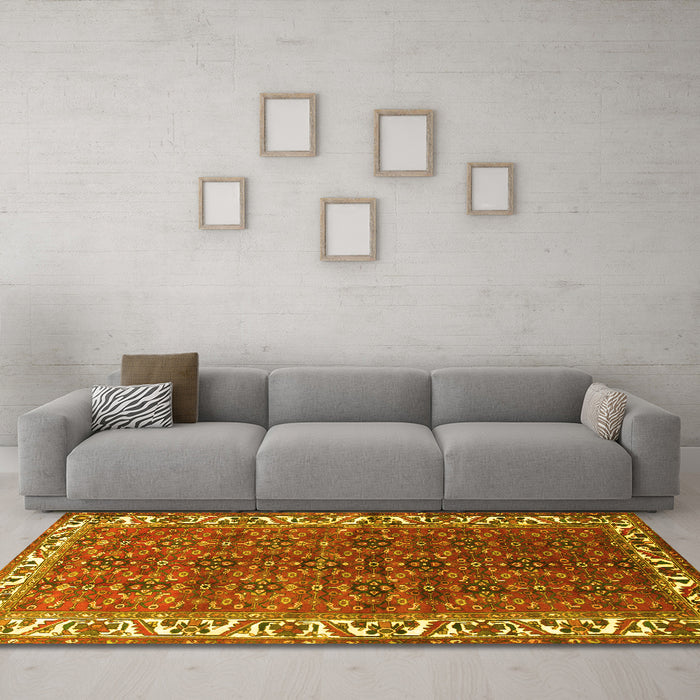 Machine Washable Persian Yellow Traditional Rug in a Living Room, wshtr201yw
