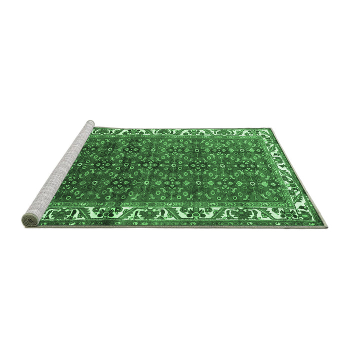 Sideview of Machine Washable Persian Emerald Green Traditional Area Rugs, wshtr201emgrn