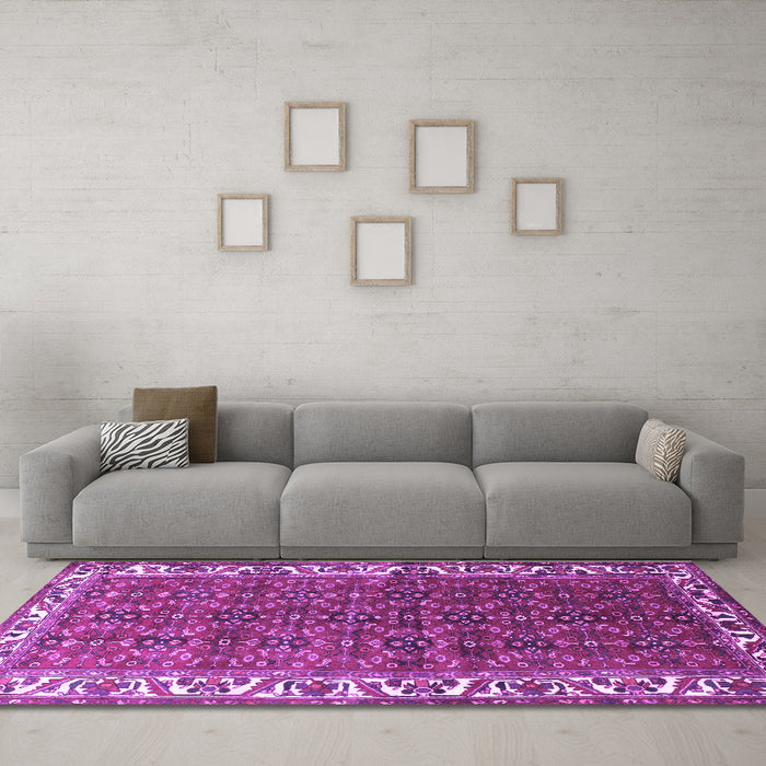 Machine Washable Persian Purple Traditional Area Rugs in a Living Room, wshtr201pur