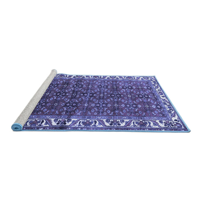 Sideview of Machine Washable Persian Blue Traditional Rug, wshtr201blu