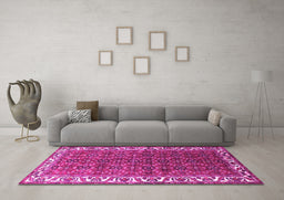 Machine Washable Persian Pink Traditional Rug in a Living Room, wshtr201pnk