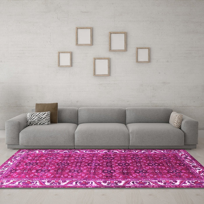 Machine Washable Persian Pink Traditional Rug in a Living Room, wshtr201pnk