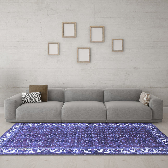 Machine Washable Persian Blue Traditional Rug in a Living Room, wshtr201blu