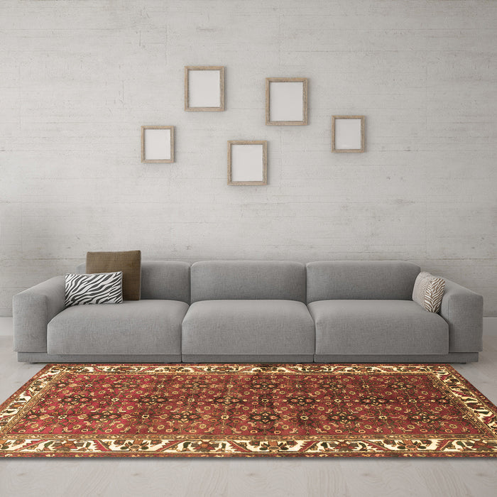 Machine Washable Persian Brown Traditional Rug in a Living Room,, wshtr201brn