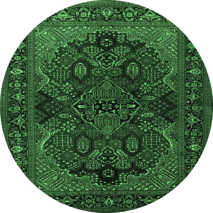Round Machine Washable Persian Emerald Green Traditional Area Rugs, wshtr2020emgrn
