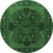 Round Machine Washable Persian Emerald Green Traditional Area Rugs, wshtr2020emgrn