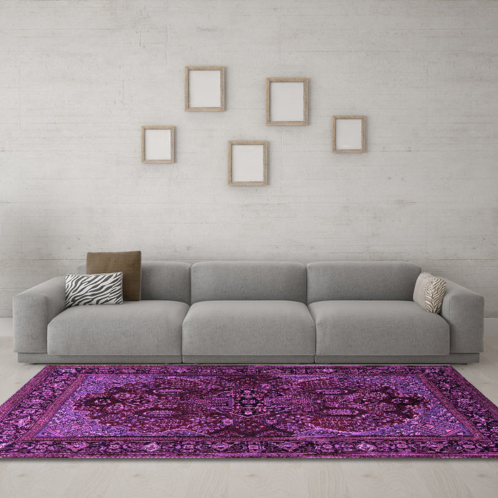Machine Washable Persian Purple Traditional Area Rugs in a Living Room, wshtr2020pur