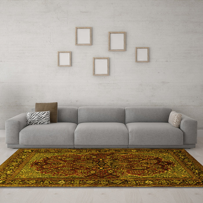 Machine Washable Persian Yellow Traditional Rug in a Living Room, wshtr2020yw