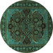 Round Machine Washable Persian Turquoise Traditional Area Rugs, wshtr2020turq